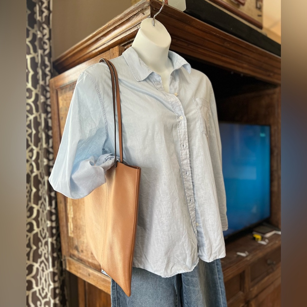 GAP XL THE Easy Shirt Linen Blend Shirt Women’s Light Blue Button Down SPRING!